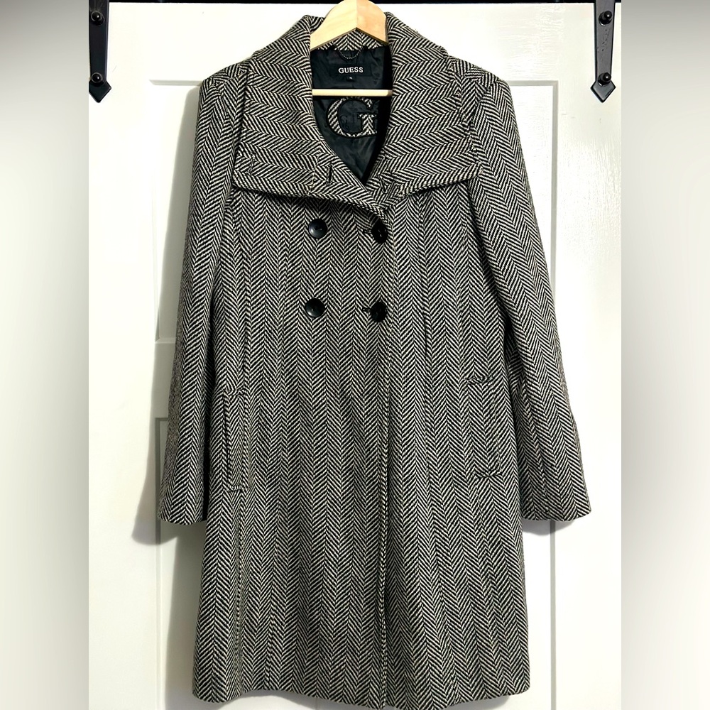 ‼️SOLD‼️Vintage Double Breasted Herringbone Pea Coat by Guess Size XL